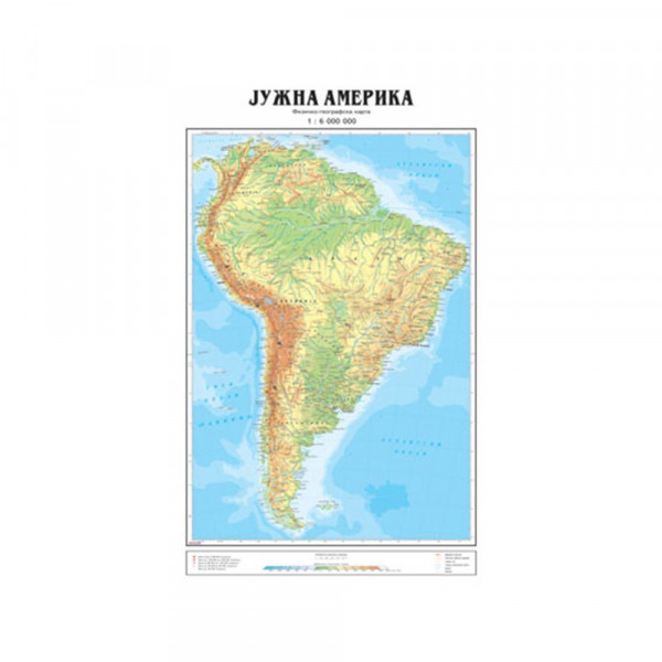 Školska fizičko-geografska karta Južne Amerike 940x1580mm - Ćirilica