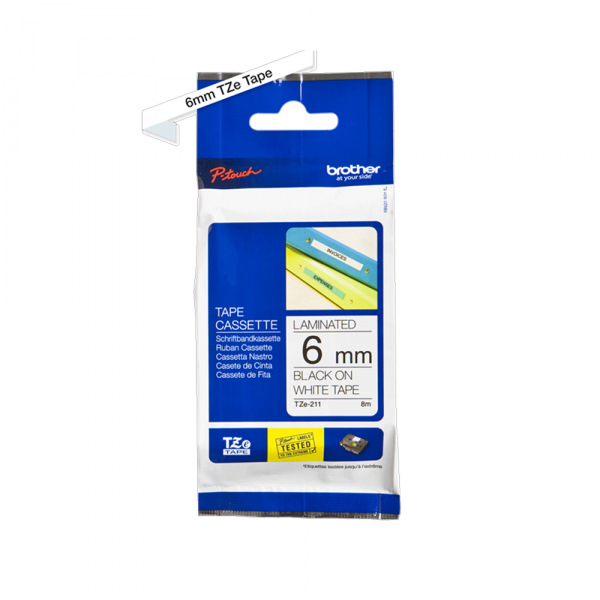 Traka Brother  TZe211 crna na belo 6mm