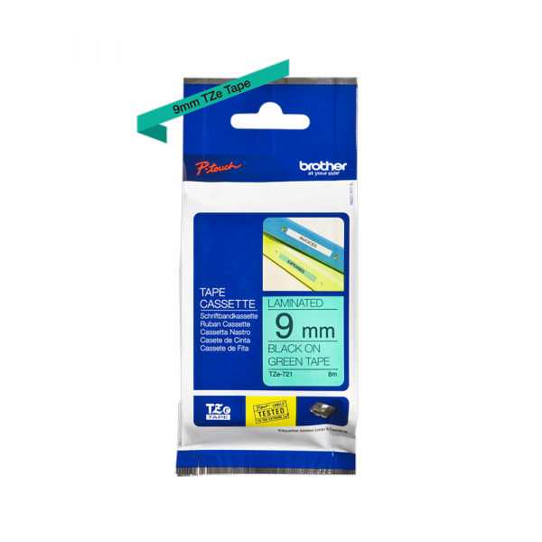 Traka Brother TZe721 9mm crno na zeleno