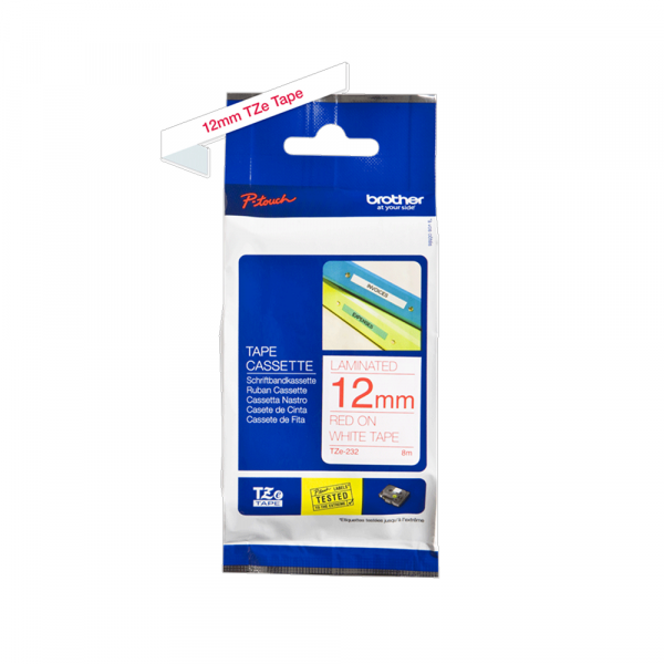Traka Brother  TZe232 12mm crveno na belo