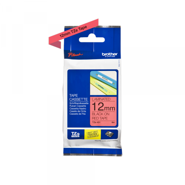 Traka Brother  TZe431 12mm crno na crveno