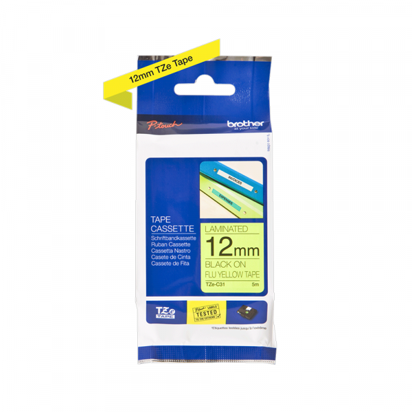 Traka Brother  TZeC31 12mm crno na fluorescentno žuto