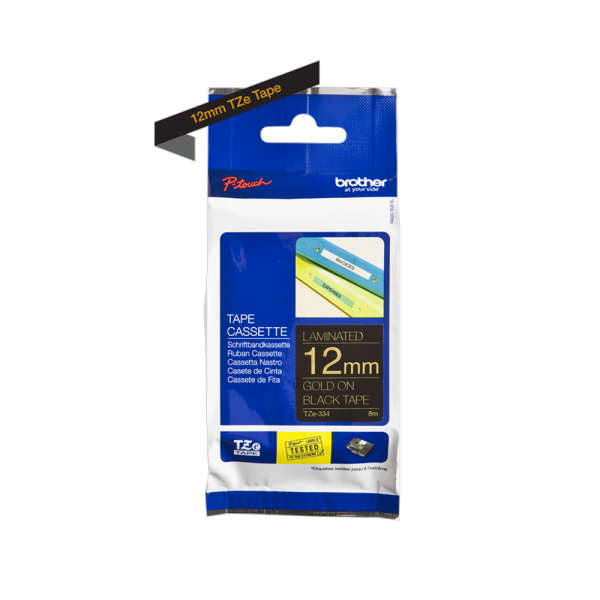 Traka Brother TZe334 12mm zlatna na crno