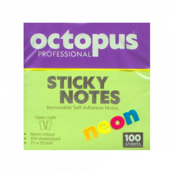 Samolepljivi listići Octopus UNL-2042 100 lis, 75x75mm - Neon zelena