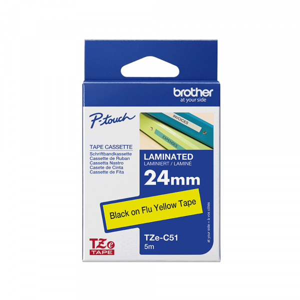 Traka Brother TZeC51 24mm crno na fluo žuta