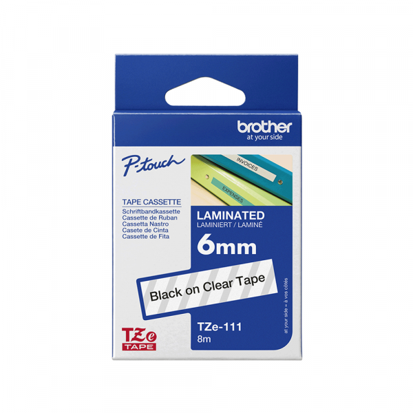 Traka Brother  TZe111 crna na prozirno 6mm