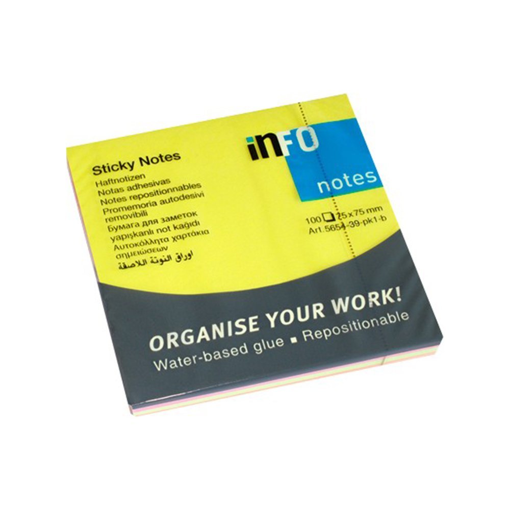 Samolepljivi listići Info Notes 100 lis, 75x75mm neon mix