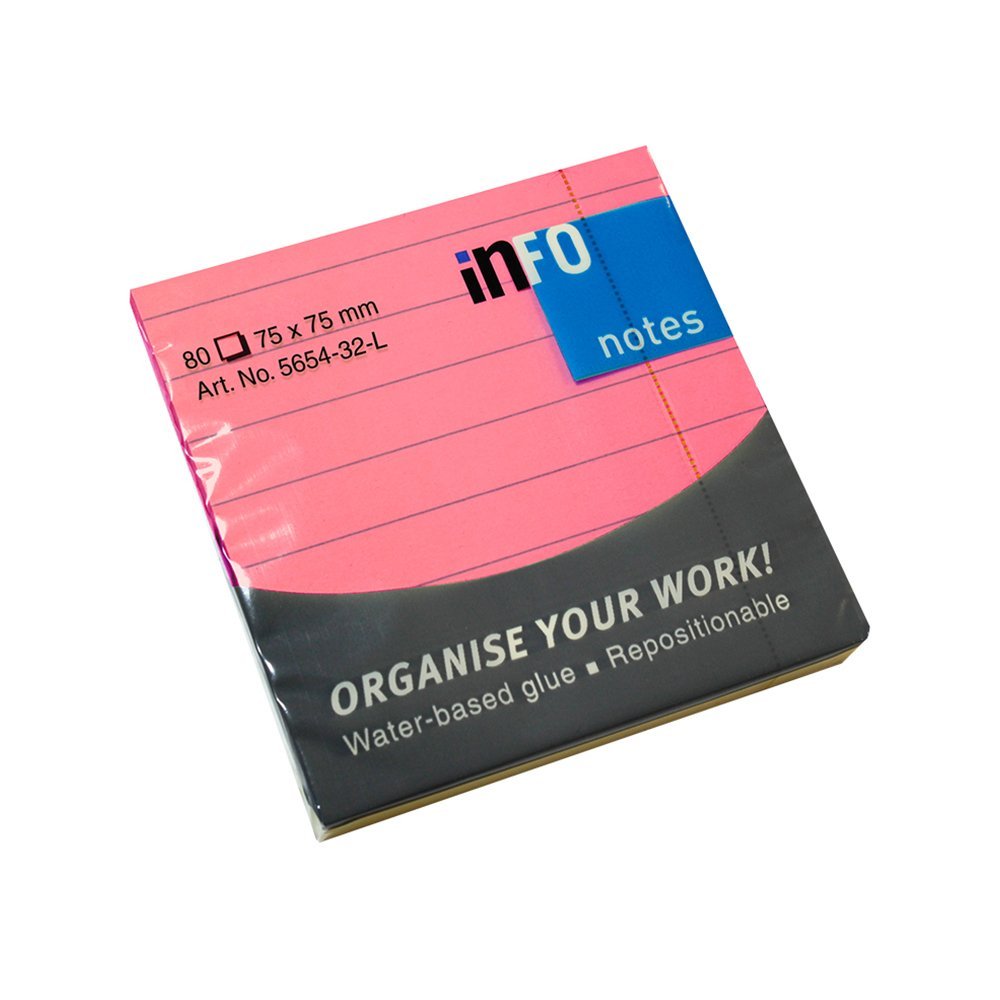 Samolepljivi listići Info Notes linije 80 lis, 75x75mm neon - Roze