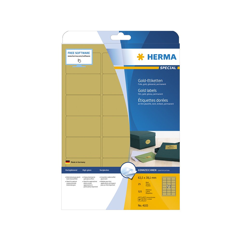 Nalepnice /etikete/ Herma 63x38mm A4/21 1/25 zlatna