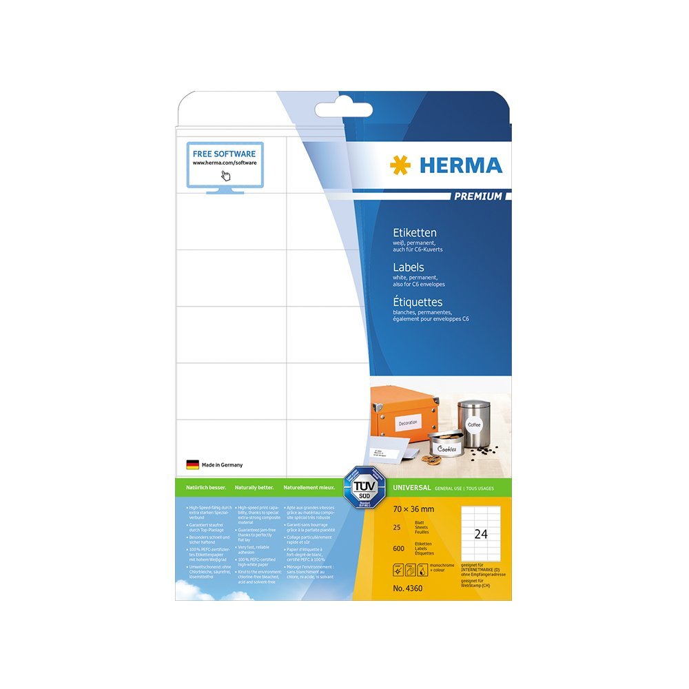 Nalepnice /etikete/ Herma 70X36mm A4/24 1/25